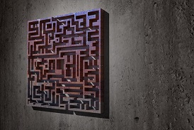 3d rendering of a maze on a dirty wall